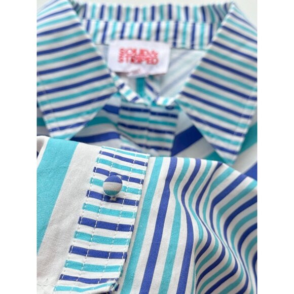 SOLID & STRIPED Emerson Blue Striped Poplin Cropped Button Down Shirt, Size S - Picture 10 of 13